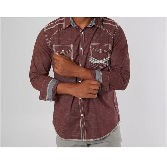 Pearl Snap Buckle Black Embroidered Western Button Down Skirt Size Med Burgundy - Picture 1 of 11